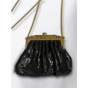 Vintage Whiting & Davis Black Mesh Evening Bag Kiss Lock Chain Strap USA